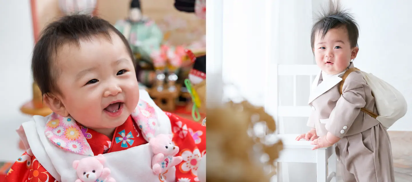桃の節句と端午の節句を祝うお子さまの記念写真